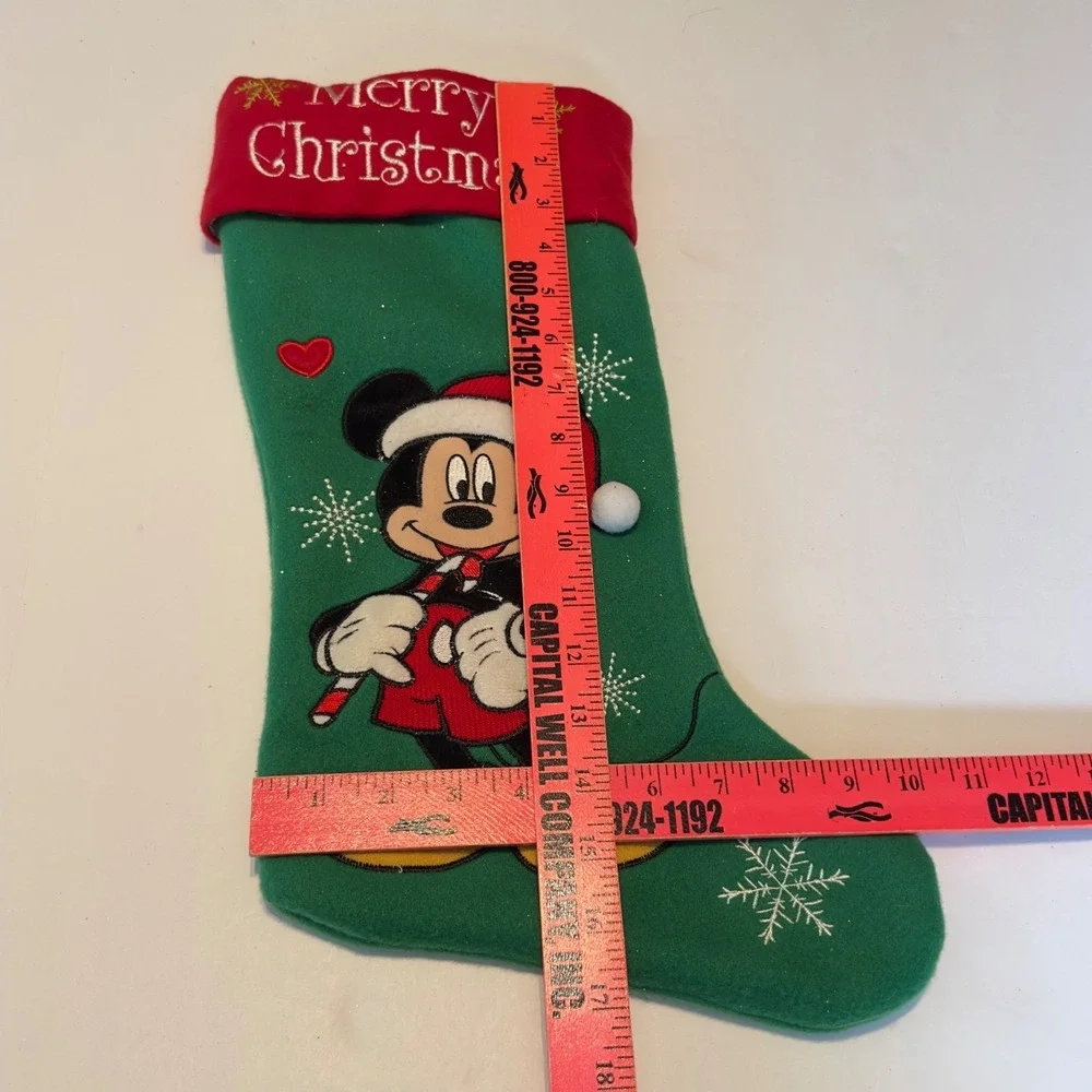 Disney Mickey Mouse Green‎ Christmas Stocking Merry Christmas Red Cuff 17 Inch